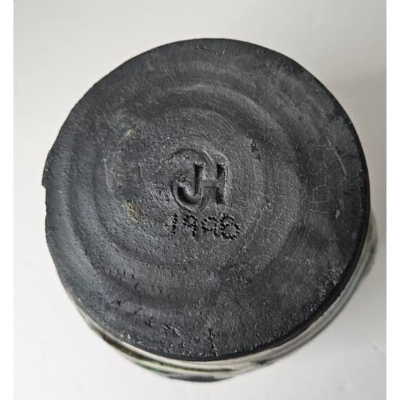 Raku Hand Thrown Coiled Pottery Vase signed JH  5"  1996 Western Style SEE - Picture 8 of 10